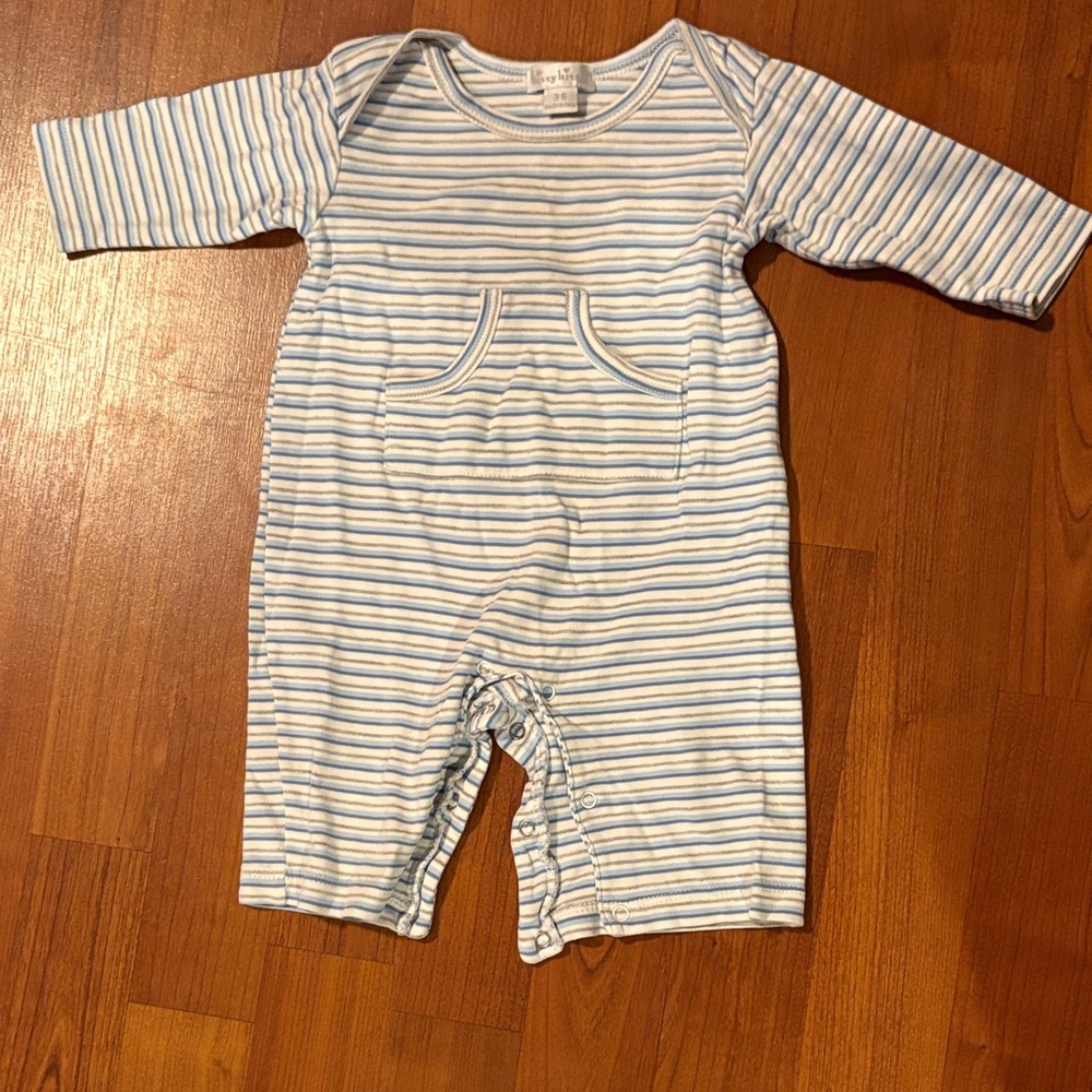 Kissy Kissy Blue and White Striped Footie